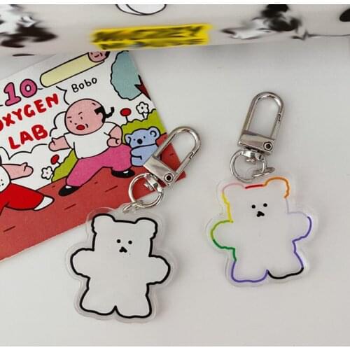 Ins Candy Bear Key Buckle Acrylic Transparent Black White Rainbow Border Key Chain Student Schoolbag Airpods Decorative Pendant