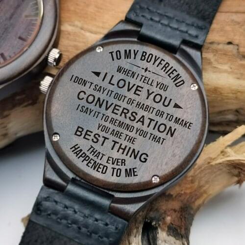 Back carved blessing leather watch with sandalwood night light watch To my boyfriends