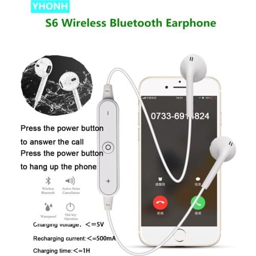 S6 Earphone Bluetooth Earphone Phone For iPhone Xiaomi All Intelligent Phone Neckband Sport Headphone Auriculare CSR Bluetooth