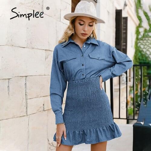 SIMPLEE Fashion Denim Dresses