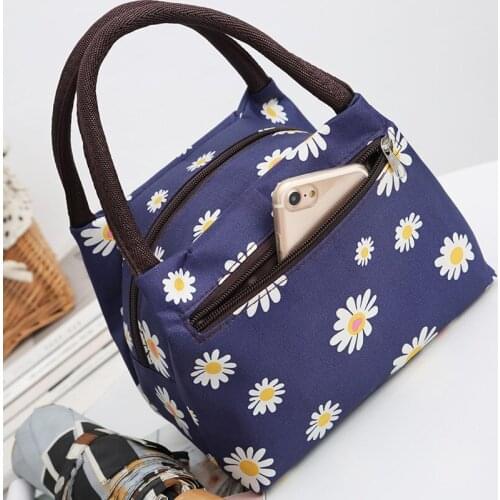 Lunch Bags Women Portable Functional Canvas white flower print Insulated Thermal Food Picnic Kids Cooler Lunch Box Bag Tote
