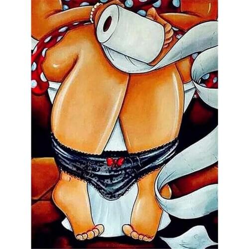 Toilet Monkey Fat Lady DIY 11CT Cross Stitch Embroidery Kits Craft Needlework Set Printed Canvas Cotton Thread Home Sale