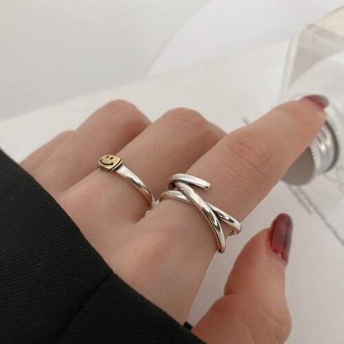 Vintage Creative Fashion Weaving Smiling Face Finger Rings for Women Girl Punk Hip Hop Opening Adjustable Ring Statement Jewelry