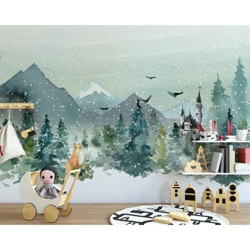 Wellyu Customized large-scale 3D wallpaper hand-painted castle forest animal childrens room background wallpaper 3D wallpaper