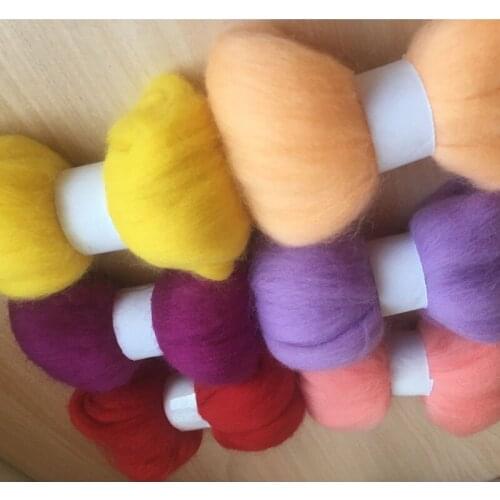 WFPFBEC wool roving 66s needle wool felting wool fiber 10g/6pcs/lot free shipping 60g+gift