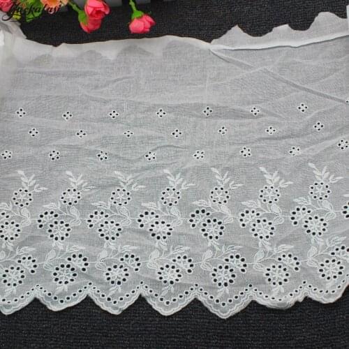 YACKALASI 100% Cotton Eyelet Embroidered Lace Ribbon Swiss Cotton Voile Sewing Apparel Trims Appliqued MilkyWhite 34CM