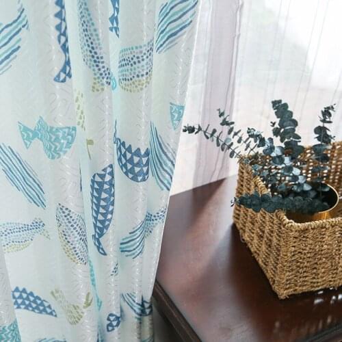 Ocean simple and fresh cartoon wind jacquard printed curtain fish shading cloth curtains for living room bedroom childrens room