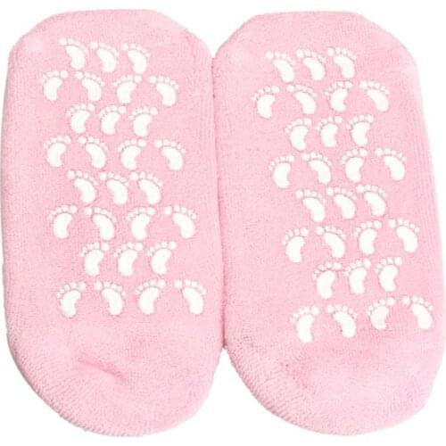 1 Pair Pink Cotton and Silicon Gel Soft Repair Cracked Socks Foot Skin Treatment Gel Spa Sock Foot Care Stretchable Health Care