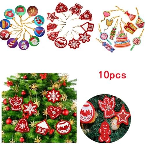 10pcs DIY Diamond Painting Christmas Tree Pendant Full Drills Special Shape Diamond Embroidery Christmas Decorations for Home