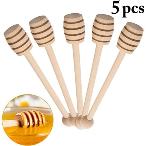 5PCS High Quality Honey Dipper Creative Practical Wooden Syrup Dipper Honey Stick Honey Spoon Mixing Honey Kitchen Tools