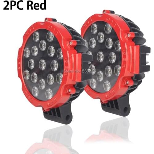 51W 7inch Red Round Road Spot LED Light Spot Bumper Driving Lamp Headlight Fog Light Fit For Jeep 4x4 SUV Boat etc