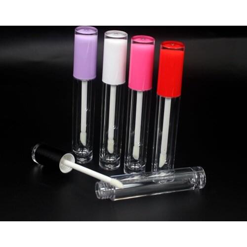 5ml New Plastic Clear Lip Gloss Empty Tube Cosmetic Packaging Lipgloss Container with Black Red White Purple Pink Lid