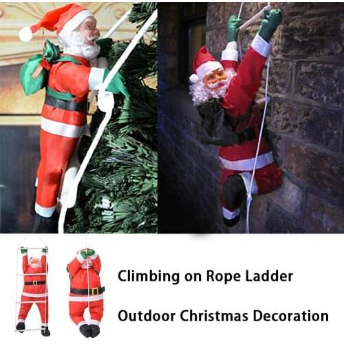 60CM Climbing Rope Ladder Santa Claus Christmas Decorations Outdoor Santa Claus With Beard Climbing Chimney Doll Pendant Gift