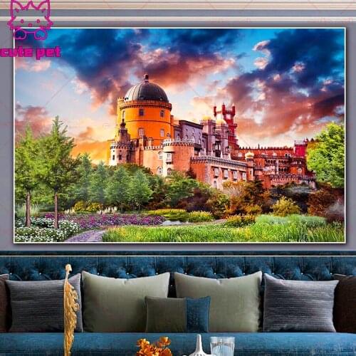 DIY rhinestones icon diamond painting Castle garden 5D diamond embroidery full square round complete diamond mosaic wall sticker