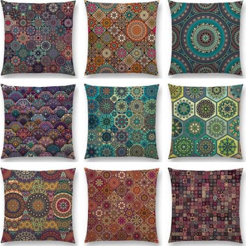 Hot Sale Abstract Boho Colorful Diamond Gorgeous Ethnic Mandalas Floral Pattern Geometric Flower Retro Cushion Sofa Throw Pillow