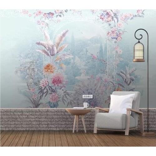 Custom photo mural European high definition hand painted tropical rain forest scenery flowers and birds background wall painting