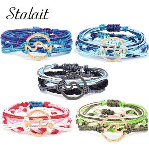 Handmad Wave Color Friendship Bracelets Beach Alloy String Bohemia Multi Layer For Women Wax Line Hand Rope Woven Bracelet