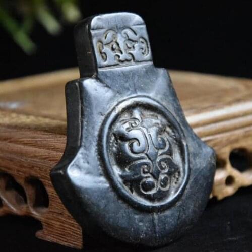 Hongshan culture archaize black iron meteorite sculpture axe statue