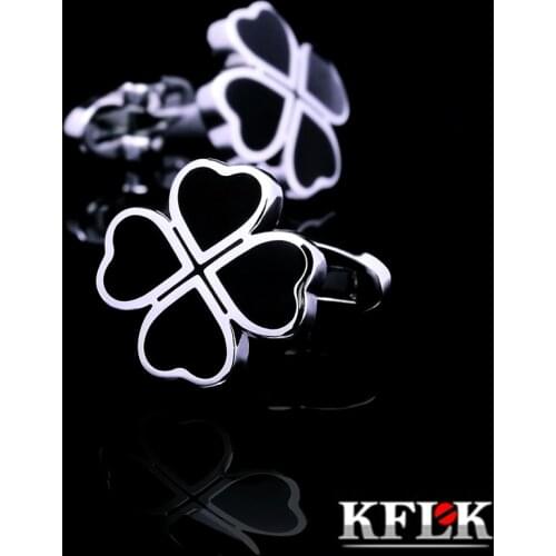 KFLK jewelry french shirt designer cufflinks for mens Brand Clover Cuffs links wedding Buttons Black High Quality guests