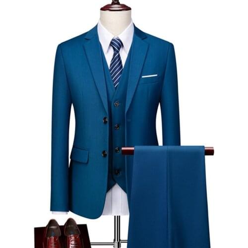 Suit + vest + pants) Mens suit plus mens solid color long sleeve lapel slimming 2 button business suit / mens suits M-6XL