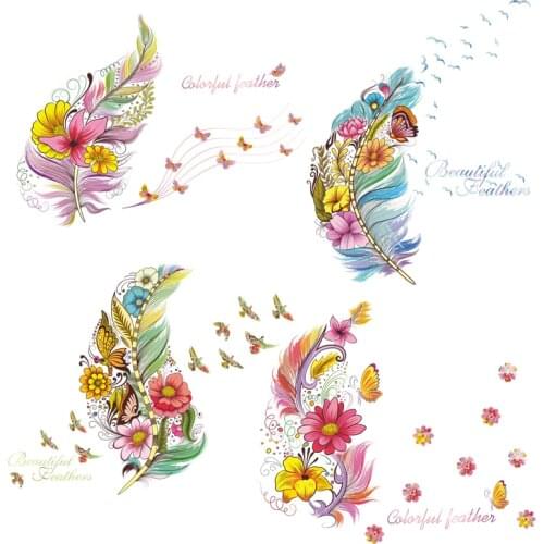 Beautiful feather floower wall stickers window glass Christmas murals living room kids room decor decals for home decor