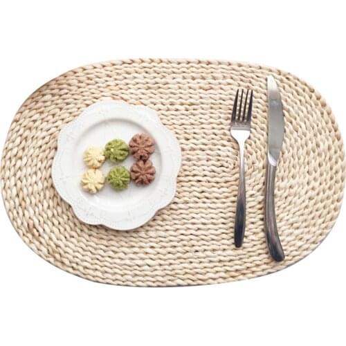 Rattan Weave Round Oval Placemat Dining Table Heat Insulation Mat Cup Mat Pad Tea Coffee Cup Mugs Pad Kitchen Decor