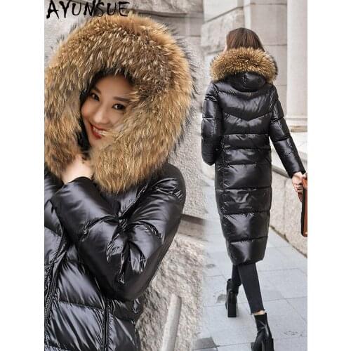 AYUNSUE Fashion Womens Down Jacket Raccoon Fur Collar Hooded Women Coats Female Winter Parkas High Quality Chaqueta Mujer
