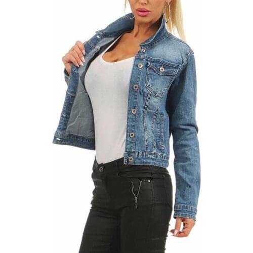 Women Frayed Denim Bomber Jean Jacket Basic Button up Lady Casual Vintage Outwear Autumn Female Fashion Coat Streetwear