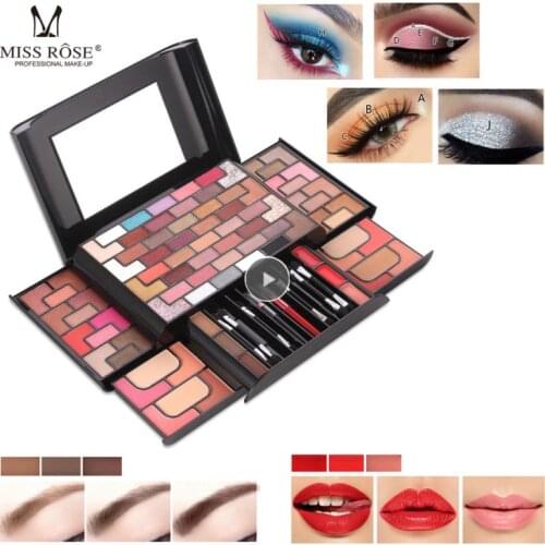 MISS ROSE 68 Color Eye Shadow 8 Grids Blusher 3 Type Eyebrow Lipstick 4 Colors Compact Powder Palette Set Women Makeup Gift TSLM