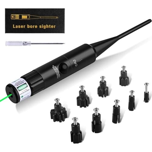 Green Laser Bore Sight Kit for .177 to .64 Multiple Caliber Rifle Handgun Universal Laser Boresighter with Button Switch