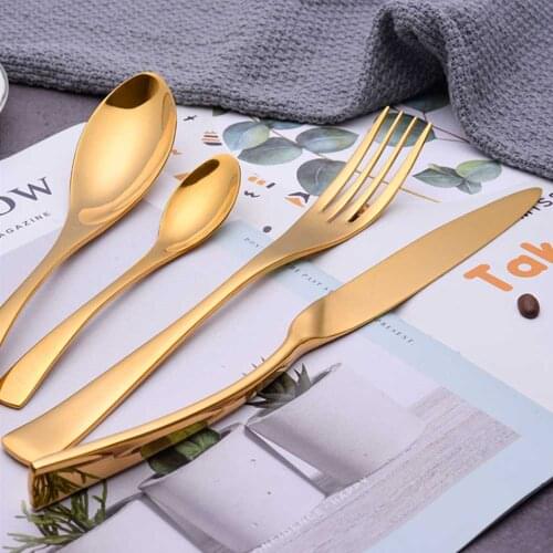20/24/6Pcs Tableware Dinnerware Kitchen Utensils Spoons Fork Lunch Of Dishes Cutlery Complete Dinner Sets Stainless Steel Golden