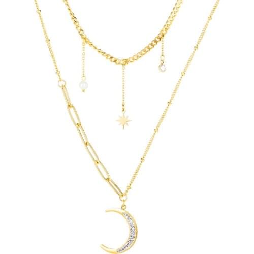 New Fashion Retro Star Moon Zircon Multi - layer Necklace Titanium Steel Jewelry Woman Gift Not Fade Drop Shipping