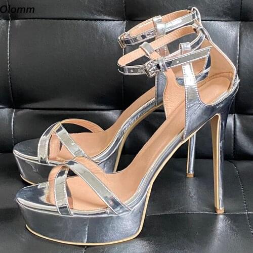 Olomm New Arrival Women Platform Sandals Sexy Stiletto High Heels Open Toe Gorgeous Silver Night Club Shoes US Plus Size 5-20