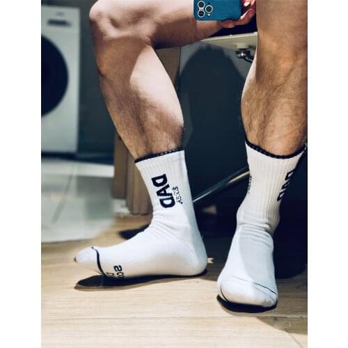 New Design Men Socks Sexy Male Gay Comfortable Stocking Socks with Letter Dad for Cosplay Party Boyfriend Gift