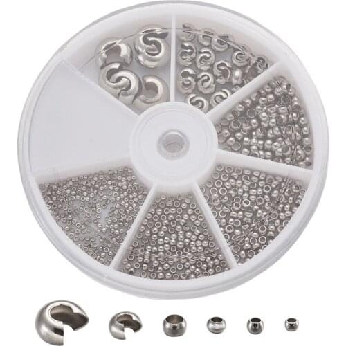 1 Box 1.5mm/2mm/2.5mm/3mm 304 Stainless Steel Crimp Beads, with Crimp Beads Covers for jewelry making Link accessories