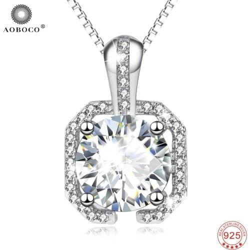 AOBOCO 18 inches 925 Sterling Silver AAA Cubic Zirconia Bling Bling Pendant Necklace Fashion Jewelry For Women Gifts PYX0249
