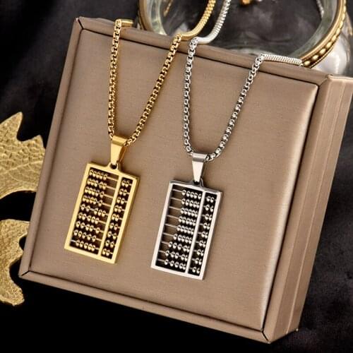Colorfast 316L stainless steel necklace, exquisite abacus pendant, light luxury retro fashion womens gift jewelry