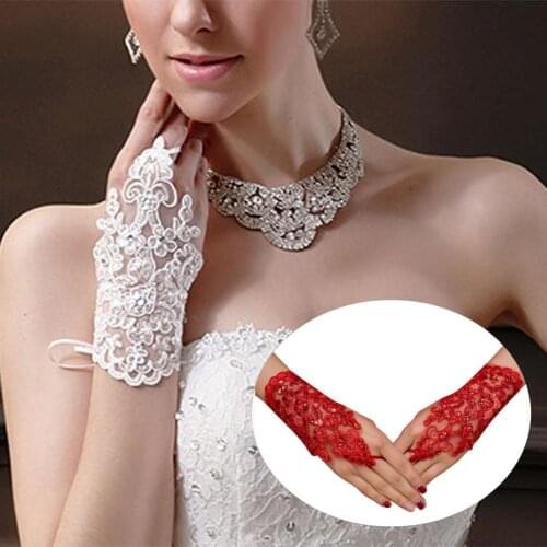 Ladies Lace Gloves Sexy Bead Embroidery Ladies Lace Elegant Short Gloves for Women Decor Gloves Outdoor Party Dancing Glove
