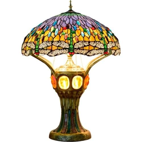 European-Style Luxury Large Living Room Bedroom Bar Counter Front Lobby Decoration Tiffany Antique Dragonfly Glass Table Lamp