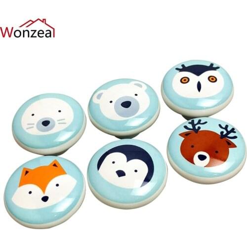 5PCS Single Round Ceramic Handle Cartoon Animal Wardrobe Cabinet Drawer Knobs itchen Garden Door Pulls With Screw