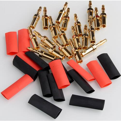 4/8PCS Gold Speaker Banana Plug Cable Wire Adapters Plugs Copper Straight Connectors For Musical Audio with Heat Shrink Tube Kit