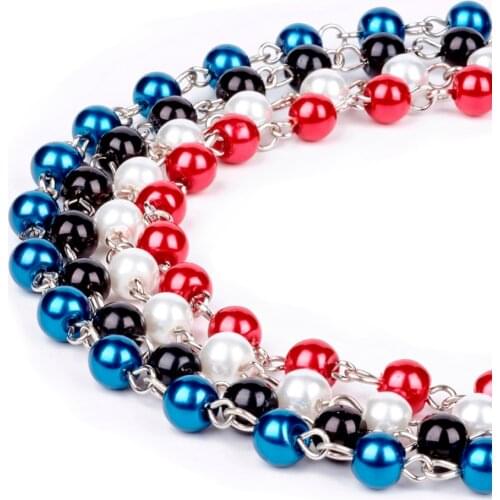 Handmade Glass Pearl Beads Chains Bulk for Making Bracelet/Necklace Jewelry DIY Accessories,Mixed Color, 6mm,about 1m/strand