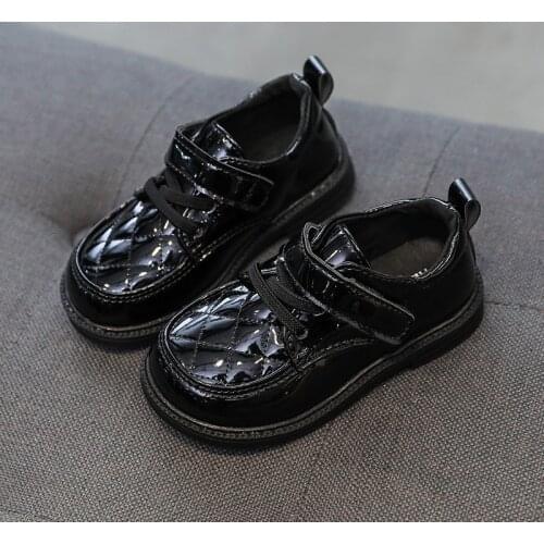 Girls Black Patent Leather Shoes Grid Princess Shoes Littler Gilrs Platform Shoes Casual Shoes Kids Student Performance Shoes