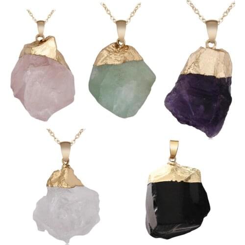 Unique Natural Quartz Necklace Minimalist Lady Fashion Stone Pendant Jewelry Gold Plating Chain