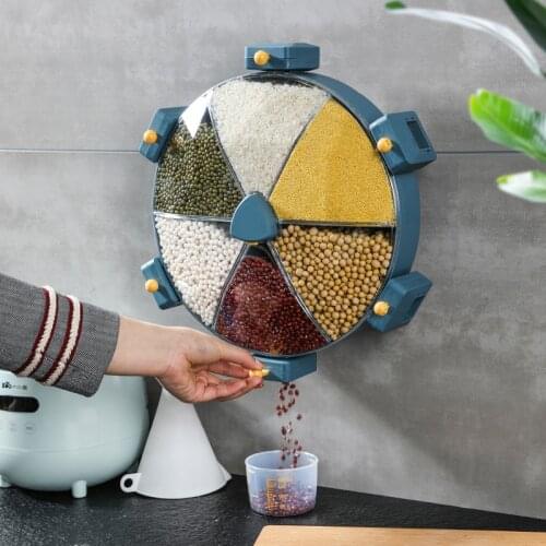 Rotating divided grains tank Kitchen storage box wall hanging sealed cans moisture-proof and insect-proof rotatable rice bucket