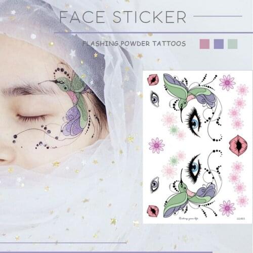Temporary tattoo women stickers face festival temporary face tattoos flower butterfly water transfer tattoo girls make up decal