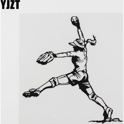 YJZT 13.2CMX14.4CM Baseball Sport Girl Ball Game Player Decal Vinyl Car Sticker Black/Silver 8A-0262