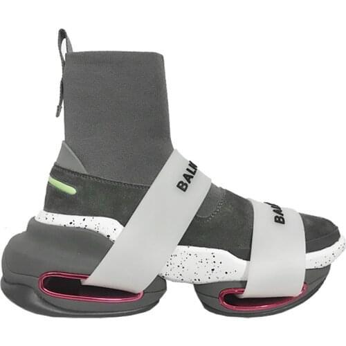 Womens Genuine Leather Ankle Boots Stretchy Hoof Strange High Fretwork Heel Belt Sneakers Casual Shoes Black New Korean Style