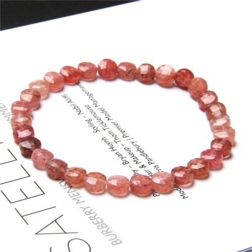 Women Bracelet Strawberry Crystal Beads Bracelet Round Faceted Pink Quartz Tourmaline Stone Beaded Bracelet Jewelry Female Gifts