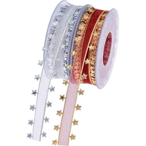 1 Roll 15m Christmas Ribbons Craft Holiday Grosgrain Metallic Glitter Trimming Festival Holiday Decor